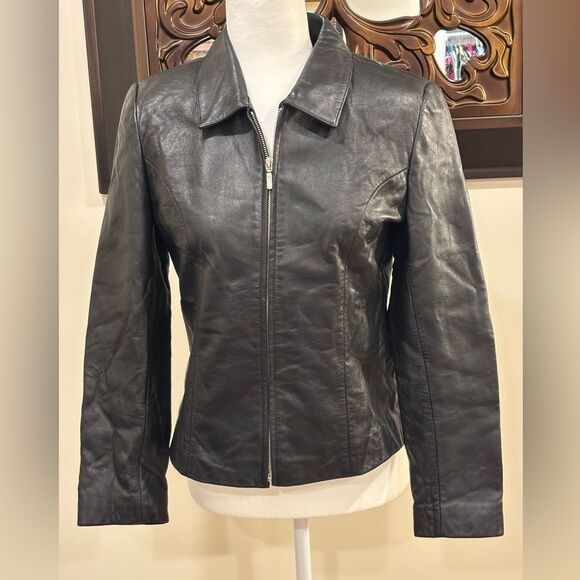 Rosleen Women's Full Zip Long Sleeve Collared Moto Leather Jacket Black Medium - Picture 1 of 4